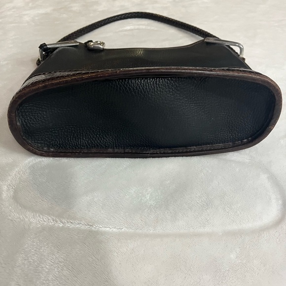 Brighton Gina Black Pebbled and Embossed Brown Trim Leather Hobo Bag (Used) - Picture 3 of 7